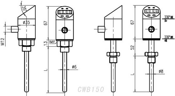 CWB150數(shù)顯溫度變送器外形圖