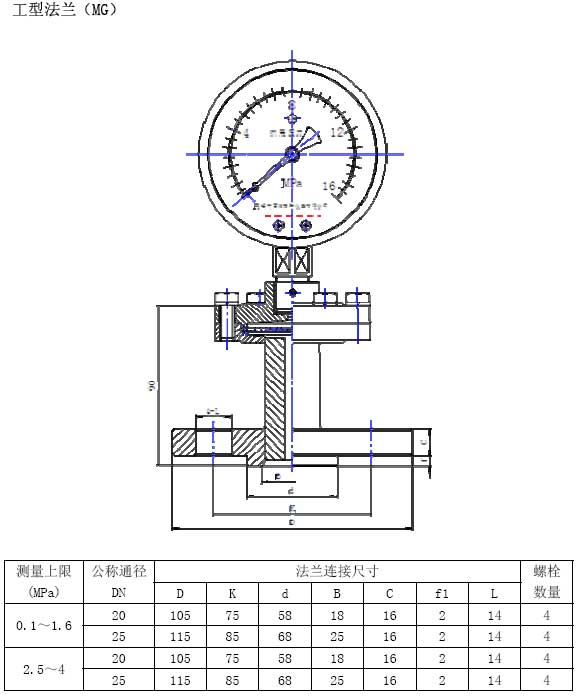 YM-MG型隔膜壓力表外形圖